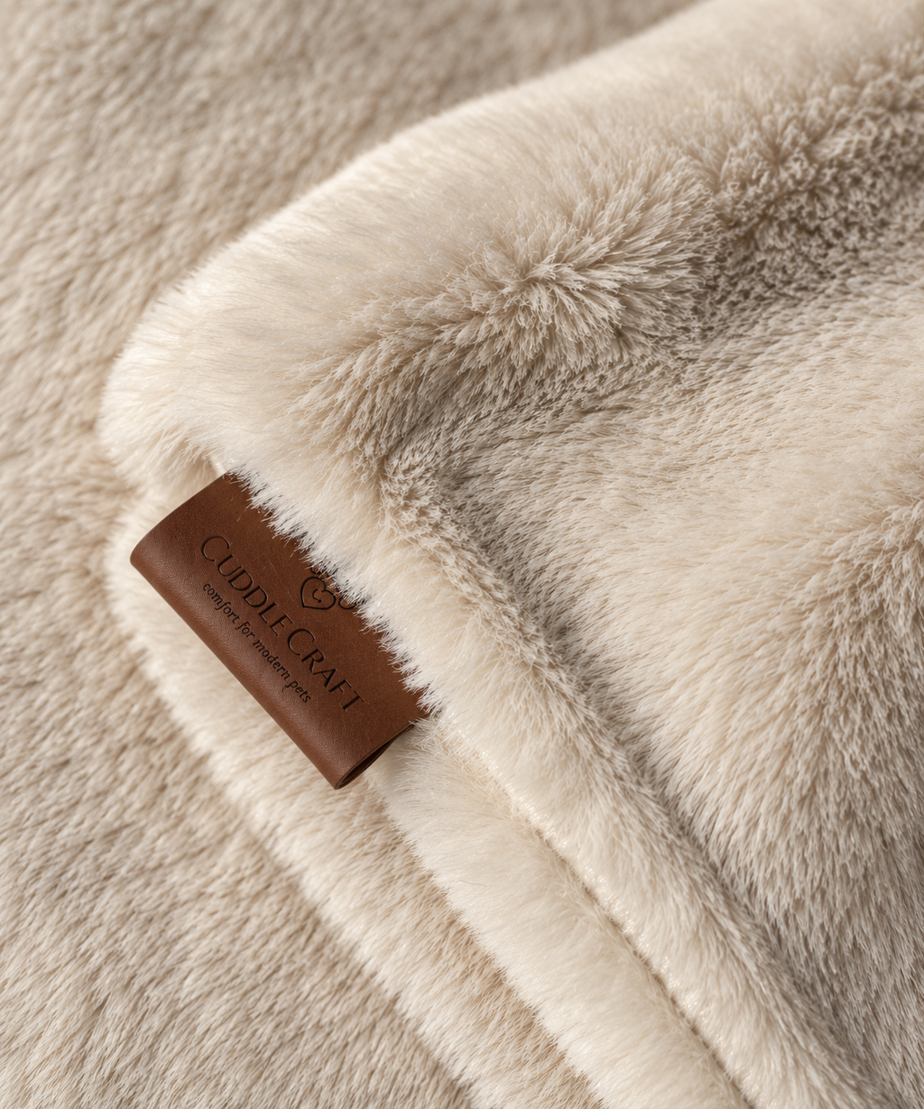 CUDDLE CRAFT BLANKET in Beige Sand — blanket fabric and leather label