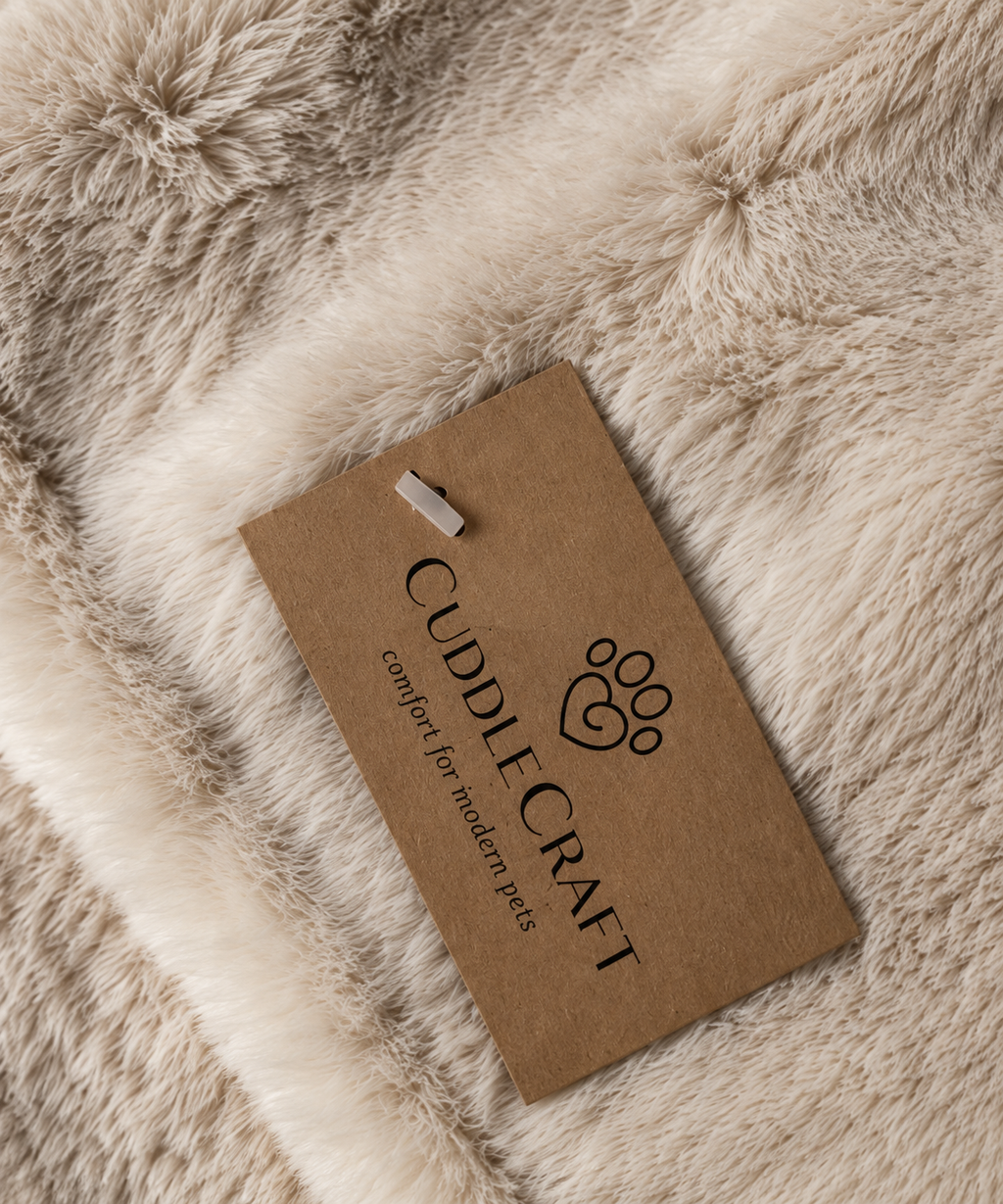CUDDLE CRAFT BLANKET in Beige Sand — blanket fabric and brand tag