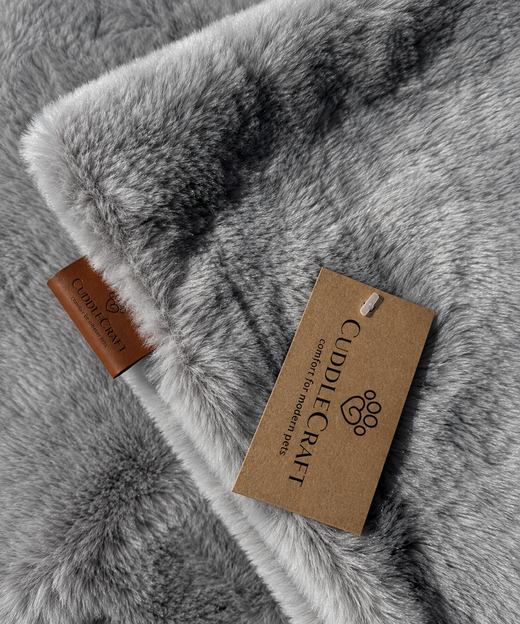CUDDLE CRAFT BLANKET in Warm Grey — blanket fabric and leather label